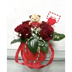 Caixa Rosas Vermelhas e Urso